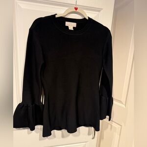 Rachel Parcell Black Ruffle-Sleeve Long Sleeve Top